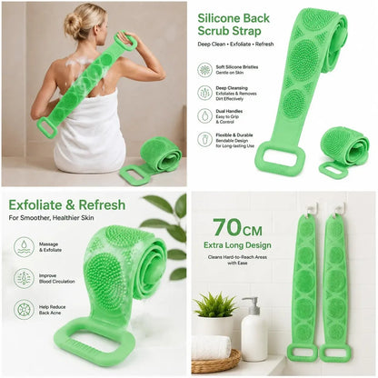 🚿🛁 Silicone Shower Back Scrubber Belt – Double-Sided Exfoliating Shower Body Brush with Mesh Sponge for Deep Cleaning