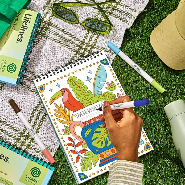🌿Trace-By-Groove Jungle Oasis – Guided Flow Art Coloring Pad with Double-Sided Markers🎨