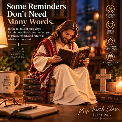 🎁Last Day 49% OFF✝️Keep Faith Close – Jesus Reading the Bible Figurine