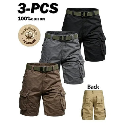 🩳3 Pack Men’s Cargo Shorts, Tactical Hiking Shorts with Multi Pockets, Lightweight Cotton Outdoor Work Shorts for Golf Fishing Travel
