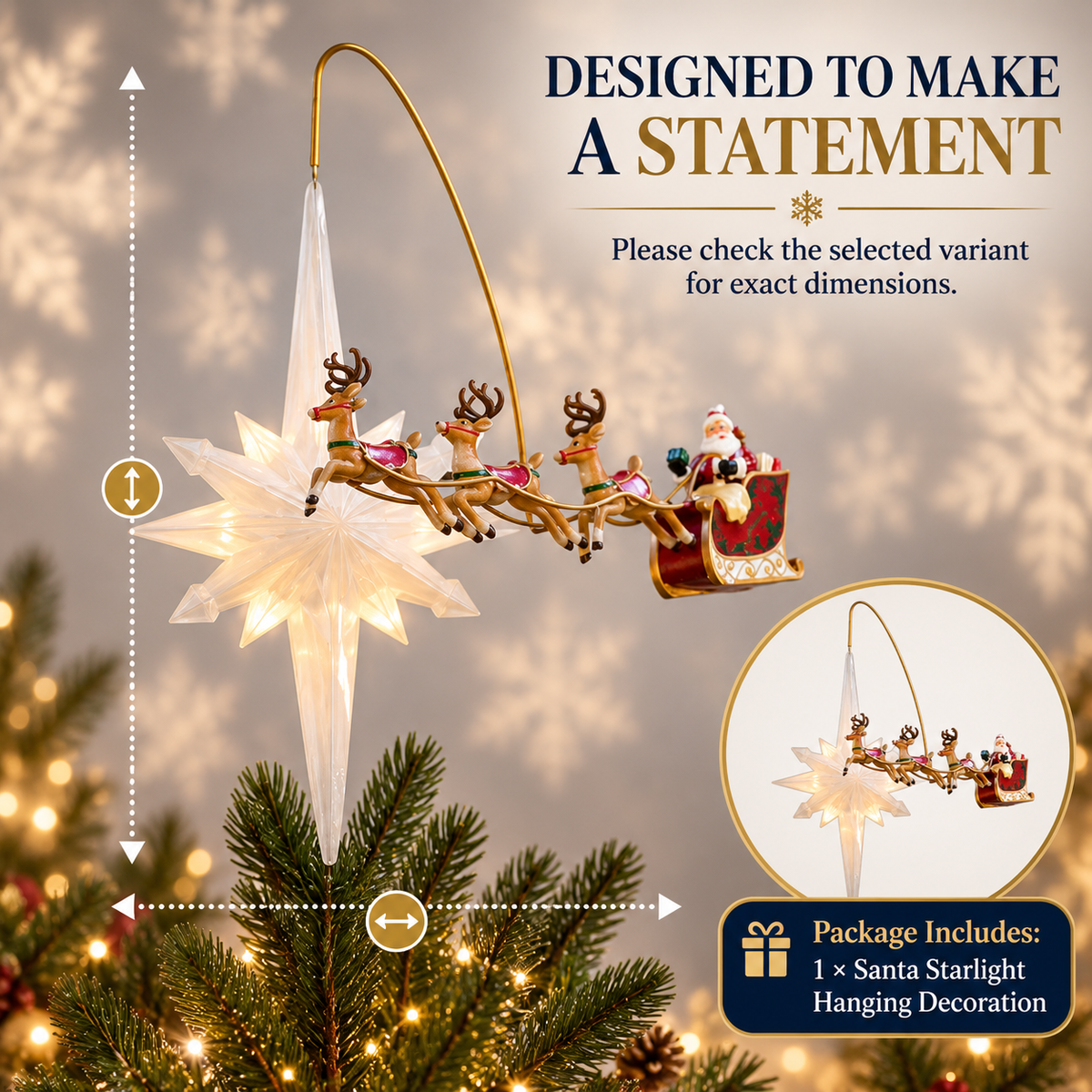 🎅✨ Santa’s Starlight Journey – Lighted Flying Sleigh Christmas Tree Topper