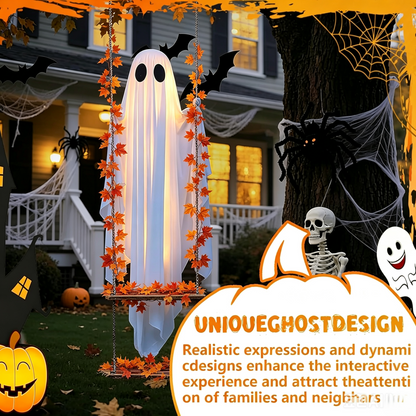 🔥Limited-time 50% Off👻✨LED Hanging Ghost Swing Decoration, 5FT Remote Controlled Halloween Outdoor Hanging Decor🎃