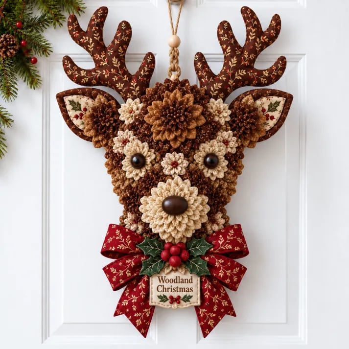 🎄✨Christmas Fabric Flower Door Hanging DIY Kit – Layered Holiday Décor