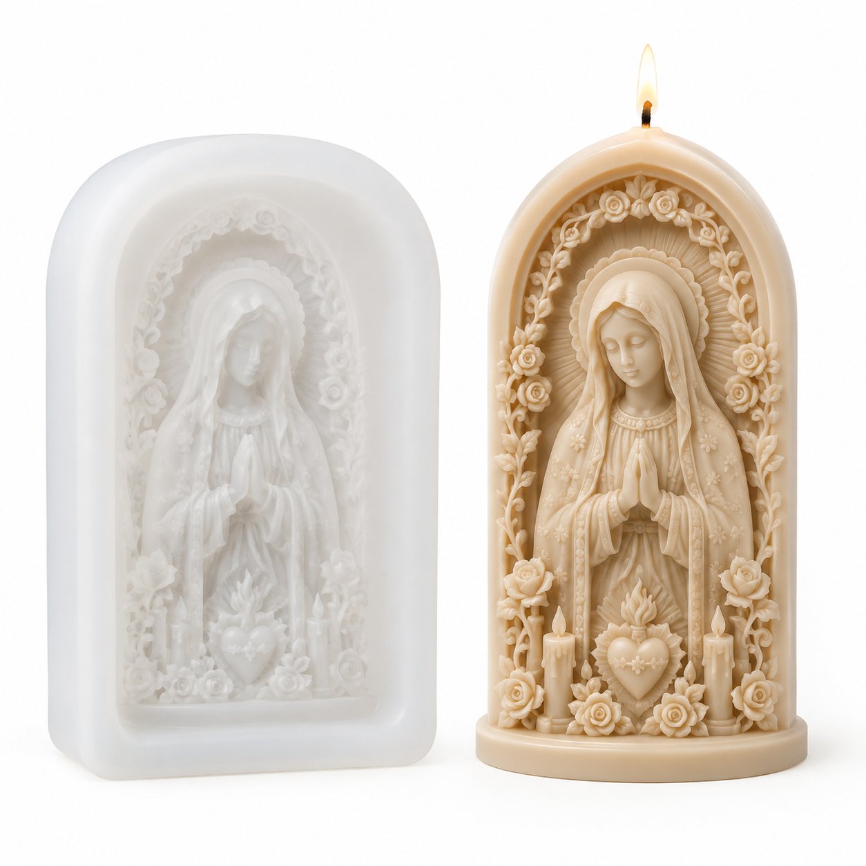 ✝️Good Shepherd Jesus 3D Candle Mold Set | Sculpted Cross, Lamb & Floral Relief for Faith-Inspired Handmade Candles 🕯️✨