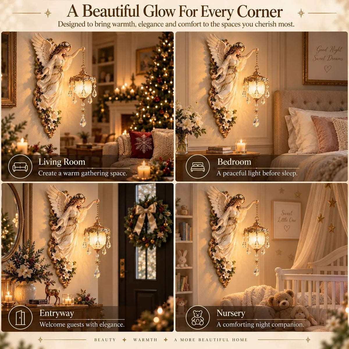 Guardian Angel Crystal Light displayed in different rooms