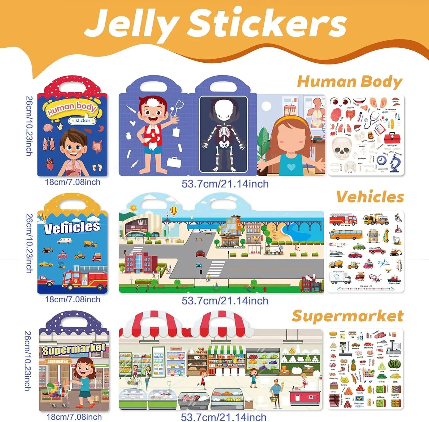 🧠📚Reusable Jelly Sticker Book for Toddlers 2-5, Portable Silicone Quiet Activity Travel Toy🎨