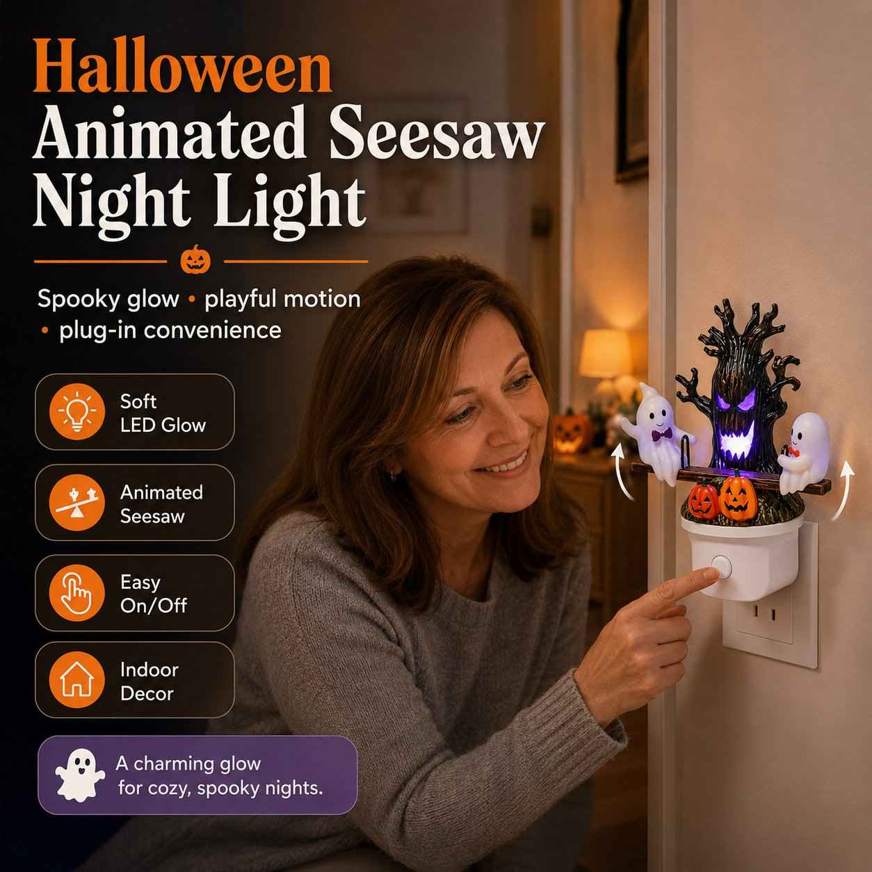 🔥Animated Seesaw Ghost Plug In LED Night Light🎃👻