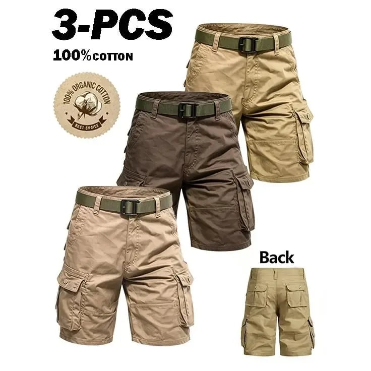 🩳3 Pack Men’s Cargo Shorts, Tactical Hiking Shorts with Multi Pockets, Lightweight Cotton Outdoor Work Shorts for Golf Fishing Travel