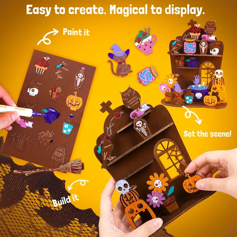 🎨Grabie Wood Painting Craft Kit - Spellbound Shelf Desk Organizer