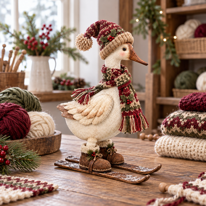 Vintage Christmas Skiing Goose Figurine