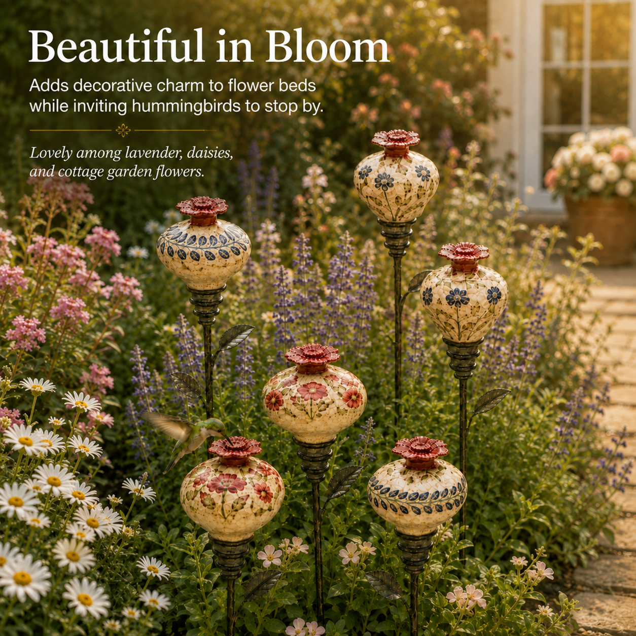 Vintage Hummingbird Feeder 🌺🐦 – Decorative Garden Pole