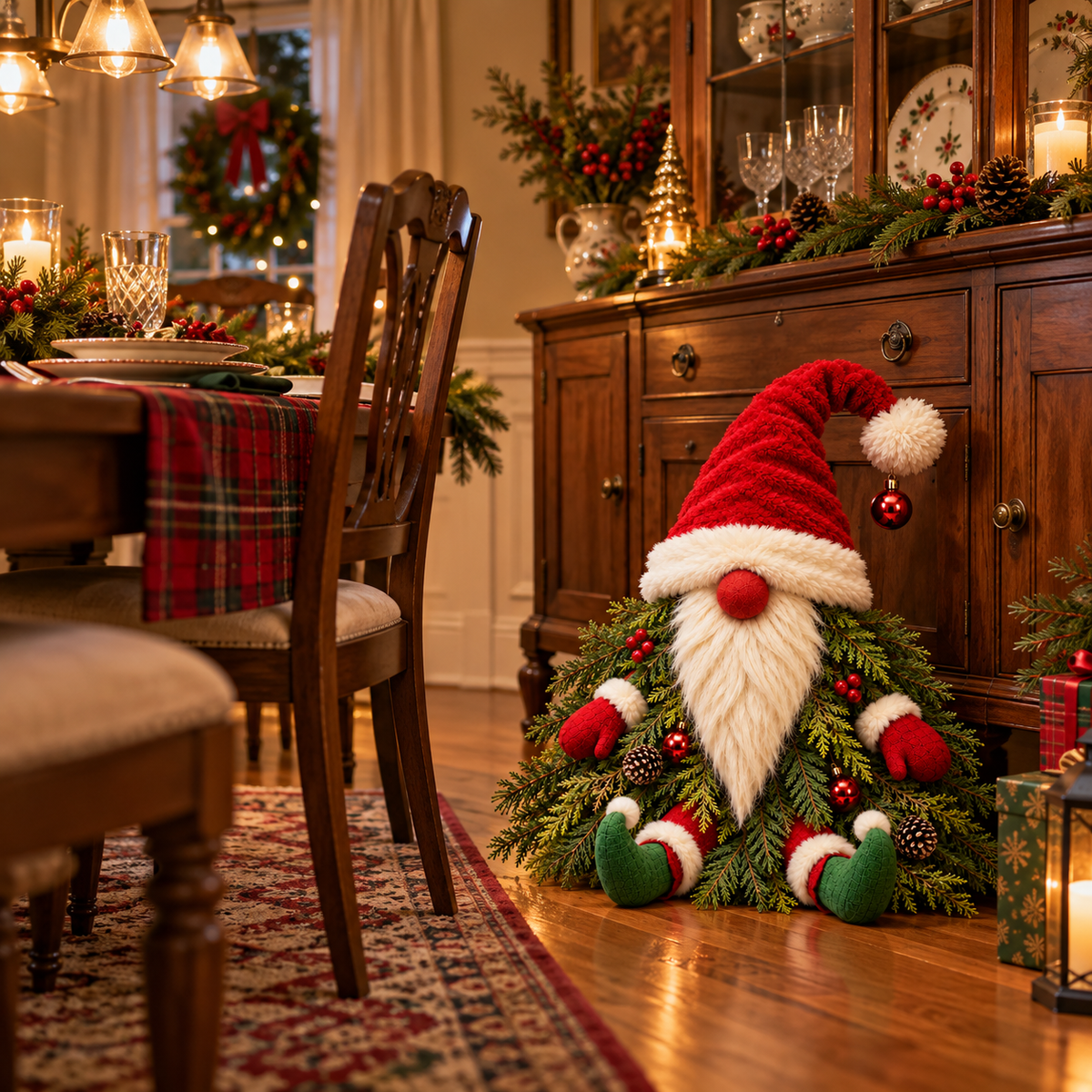 Sitting Christmas Evergreen Gnome Decor