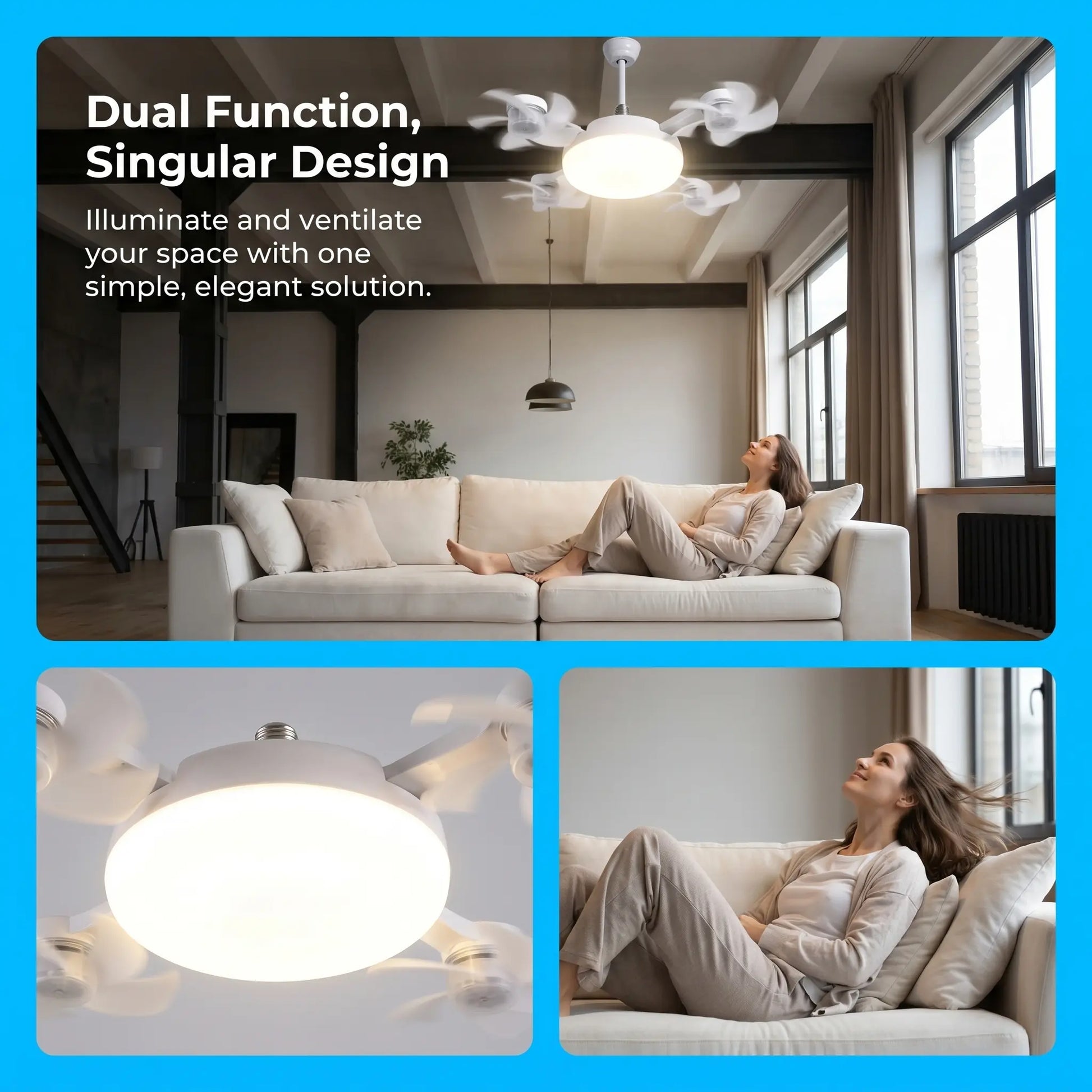💡 E27 Socket Ceiling Fan Light – 2-in-1 LED Fan Bulb with Remote Control for Bedroom, Kitchen & Home Cooling