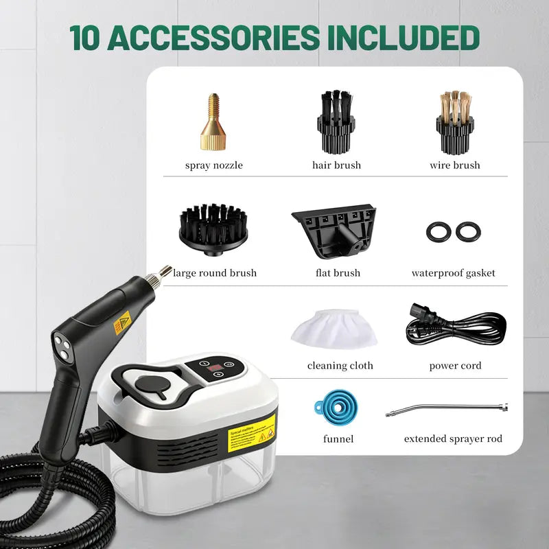 💨 Portable Handheld Steam Cleaner – 10 Accessories 🛠️, Adjustable Levels ⚙️, Fast Heat-Up 🔥 – For Kitchen 🍳, Bathroom 🚿, Tile 🧱 & Car 🚗