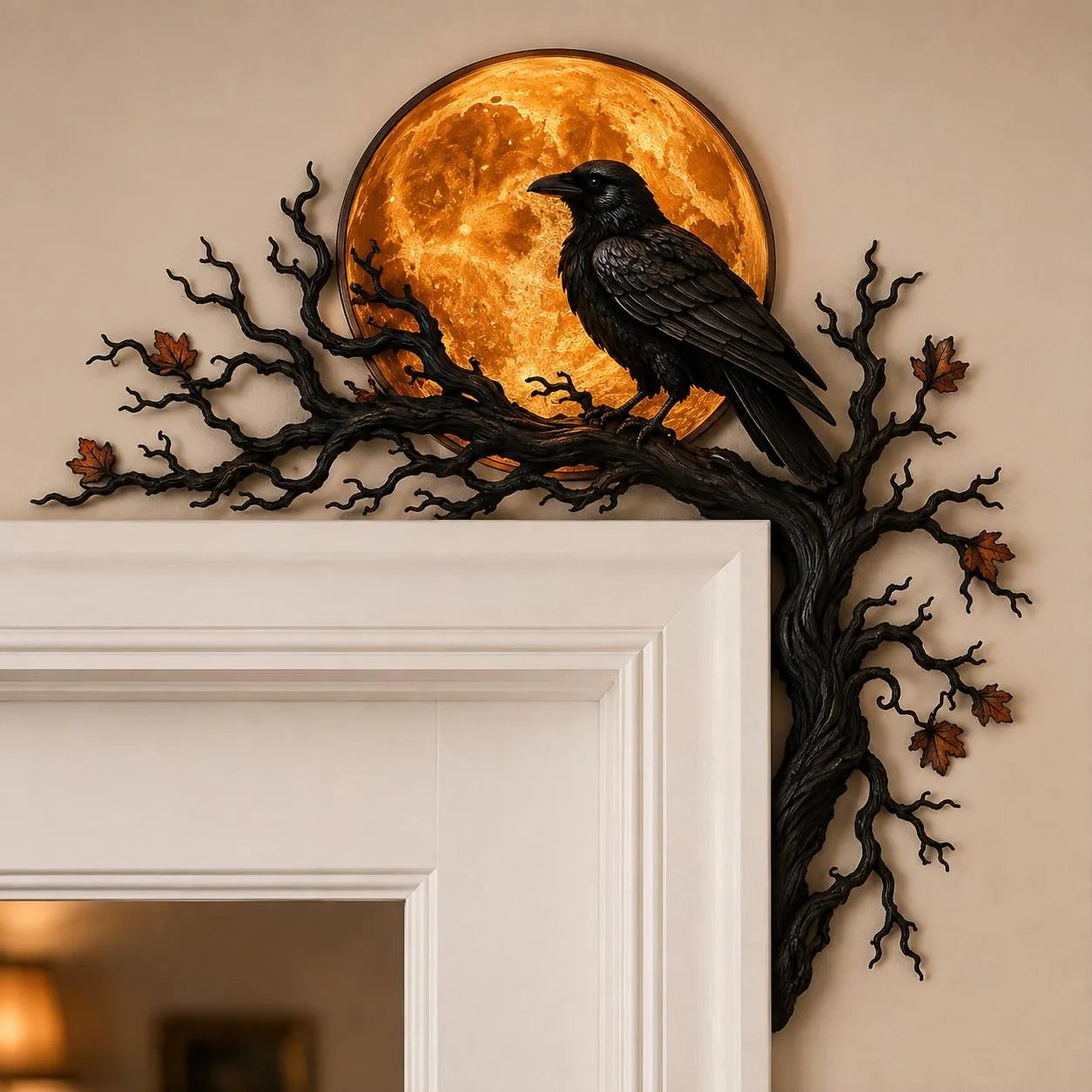🐦‍⬛🌕 Raven Moon Halloween Corner Decor