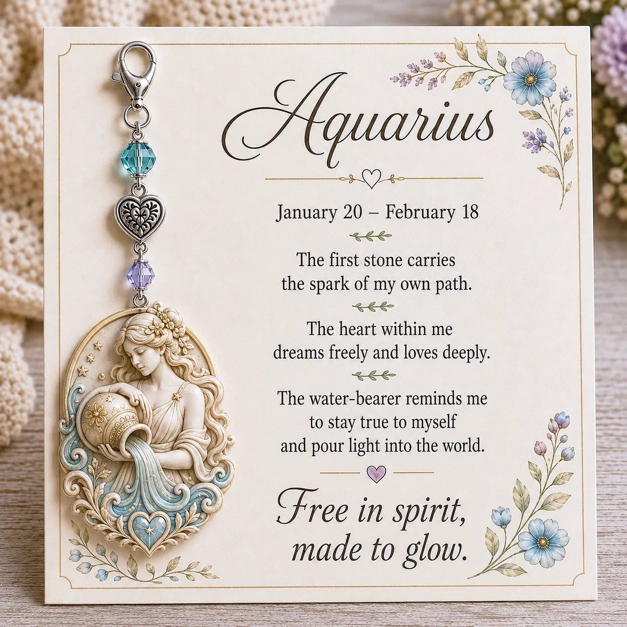 ⏳ Last Day 49% OFF – Buy 3 Get 1 FREE（4 PCS）🌙12 Zodiac Birthstone Charm Keepsake Card Collection | Zodiac Pendant, Birthstone-Inspired Crystal Beads, Heart Charm & Floral Affirmation Card Included ✨