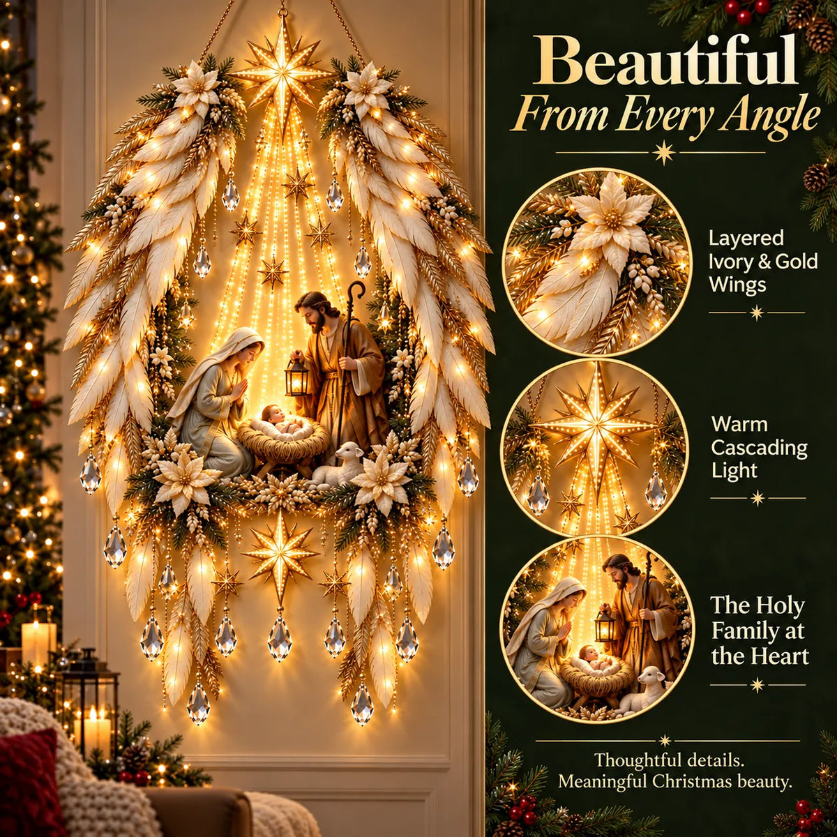 Heavenly Angel Wings Nativity Light ✝️👼 – Lighted Christian Christmas Wall Decor Celebrating the Birth of Jesus