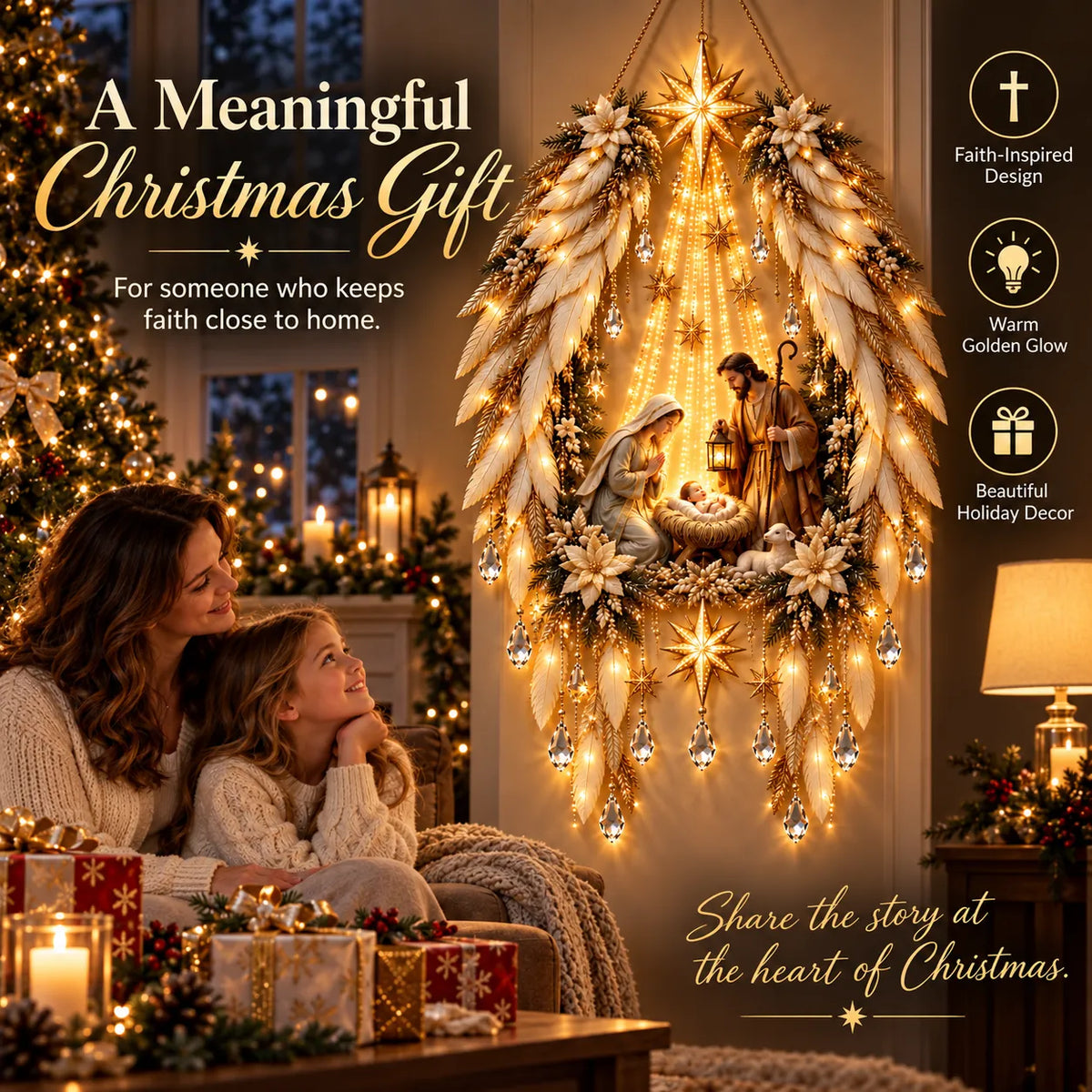 Heavenly Angel Wings Nativity Light ✝️👼 – Lighted Christian Christmas Wall Decor Celebrating the Birth of Jesus
