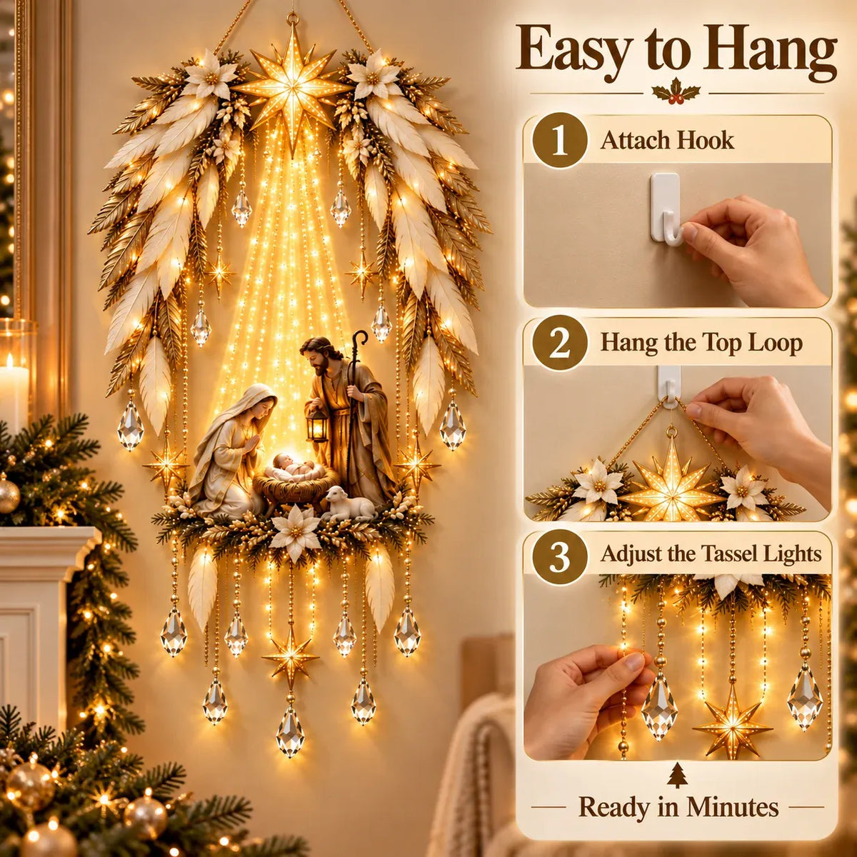 Heavenly Angel Wings Nativity Light ✝️👼 – Lighted Christian Christmas Wall Decor Celebrating the Birth of Jesus