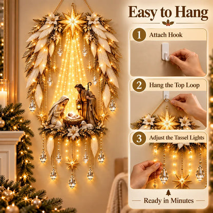 Heavenly Angel Wings Nativity Light ✝️👼 – Lighted Christian Christmas Wall Decor Celebrating the Birth of Jesus