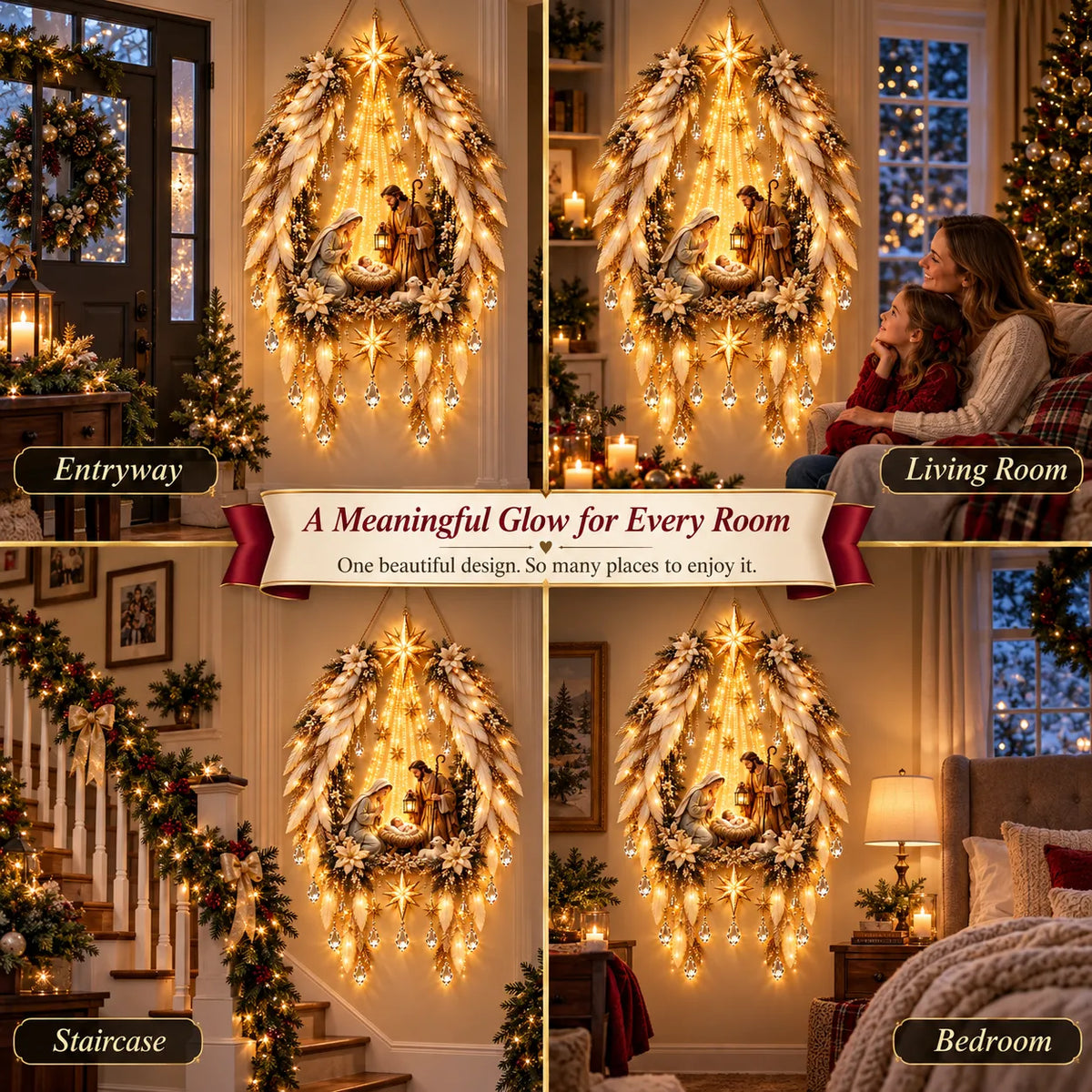 Heavenly Angel Wings Nativity Light ✝️👼 – Lighted Christian Christmas Wall Decor Celebrating the Birth of Jesus