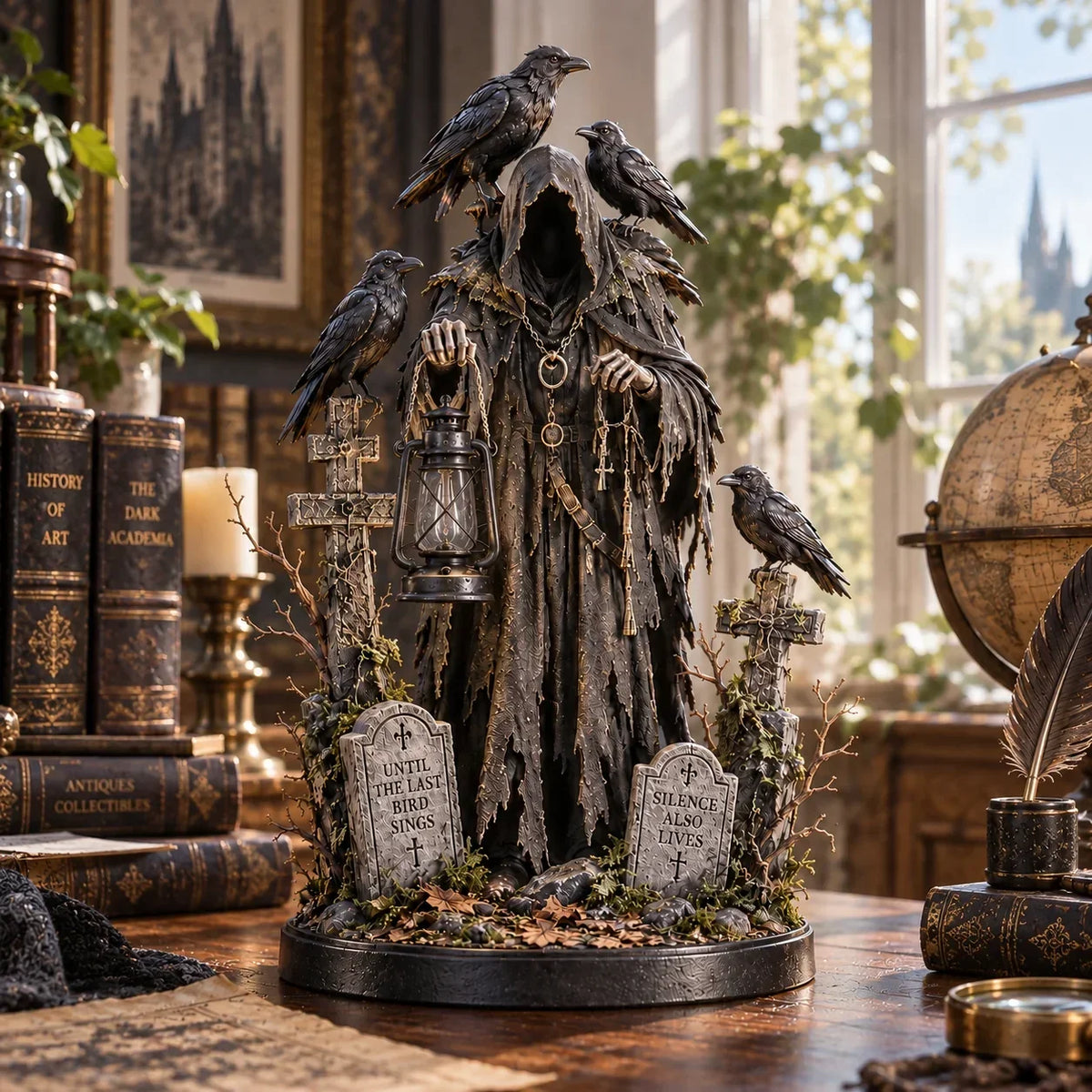 🐦‍⬛ Keeper of the Last Light – Raven Guardian Lantern Statue