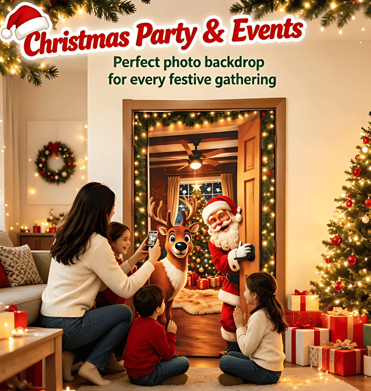 Santa Christmas Door Cover with Elastic Edges | Reusable Holiday Decor