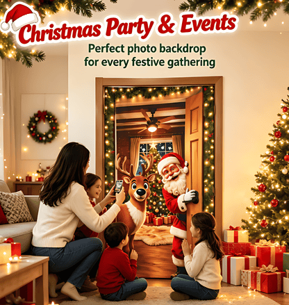 Santa Christmas Door Cover with Elastic Edges | Reusable Holiday Decor