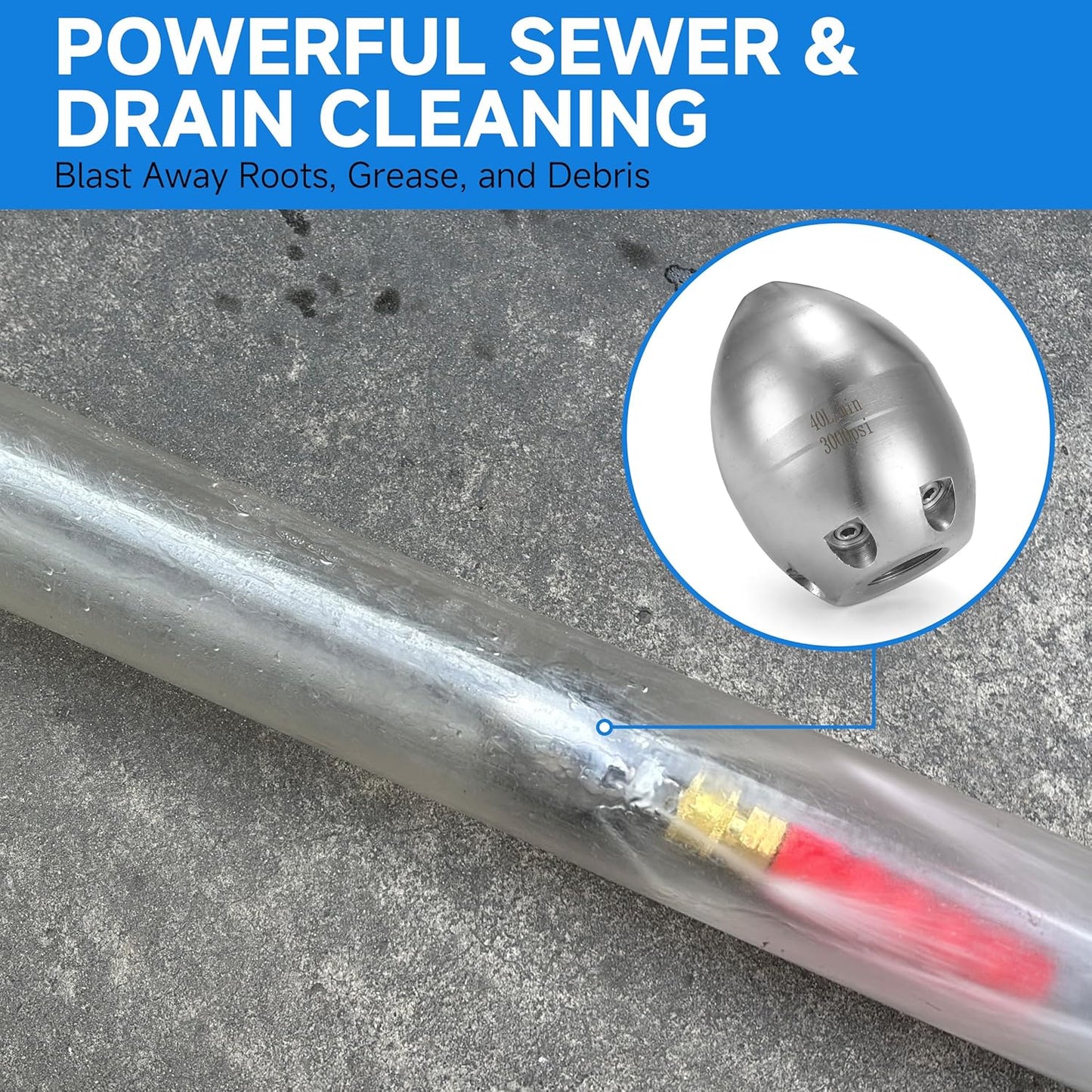 🛠️💦 3000 PSI 40 L/Min 3/8''  NPT Stainless Steel Sewer Jetter Nozzle for Pressure Washers