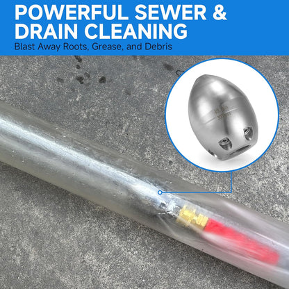 🛠️💦 3000 PSI 40 L/Min 3/8''  NPT Stainless Steel Sewer Jetter Nozzle for Pressure Washers
