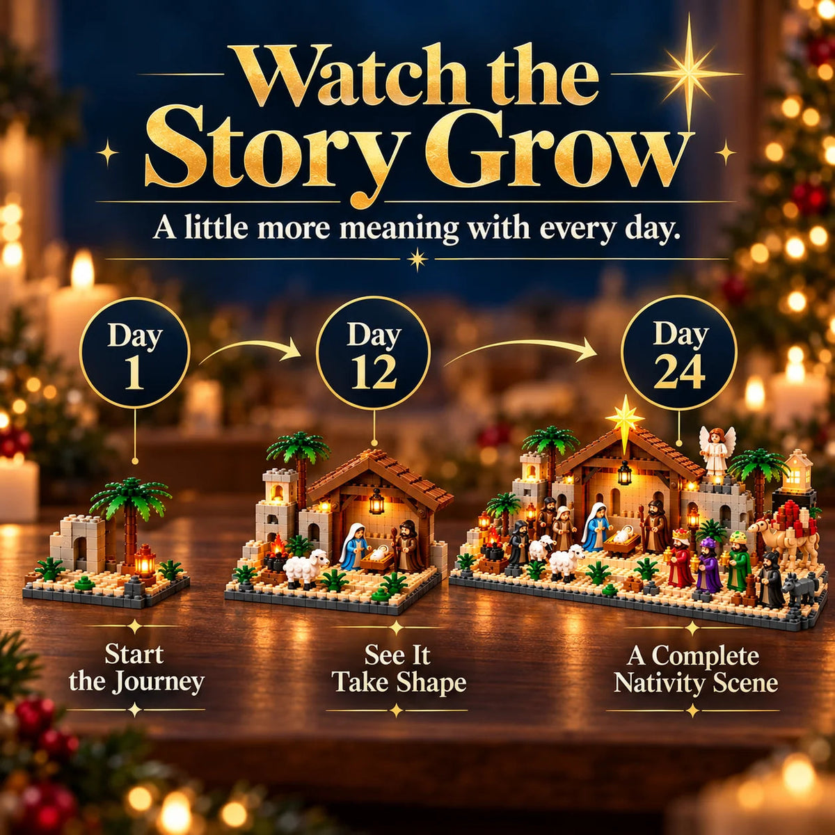 🎀49% OFF TODAY🎀Nativity Advent Calendar – 24-day Buildable Christmas Nativity Set
