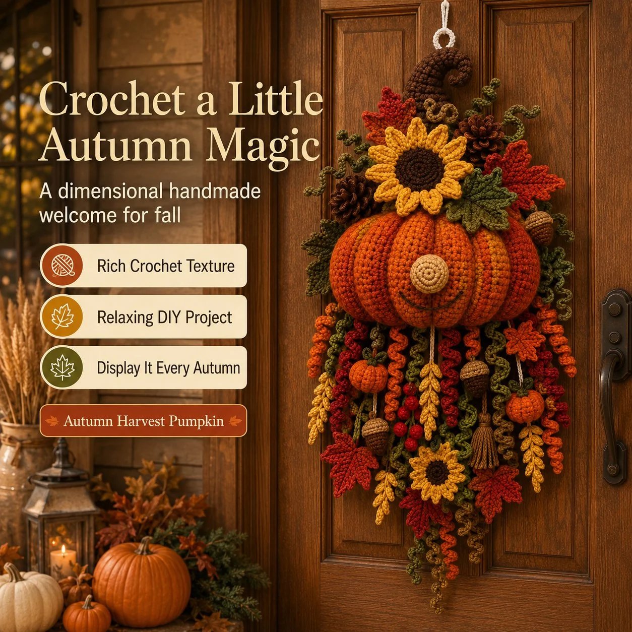 ⏳ Last Day 49% OFF – 🧶 DIY Seasonal 3D Crochet Door Hanger Kit Collection | Coordinated Yarn, Filling, Accessories & Step-by-Step Instructions Included 💕