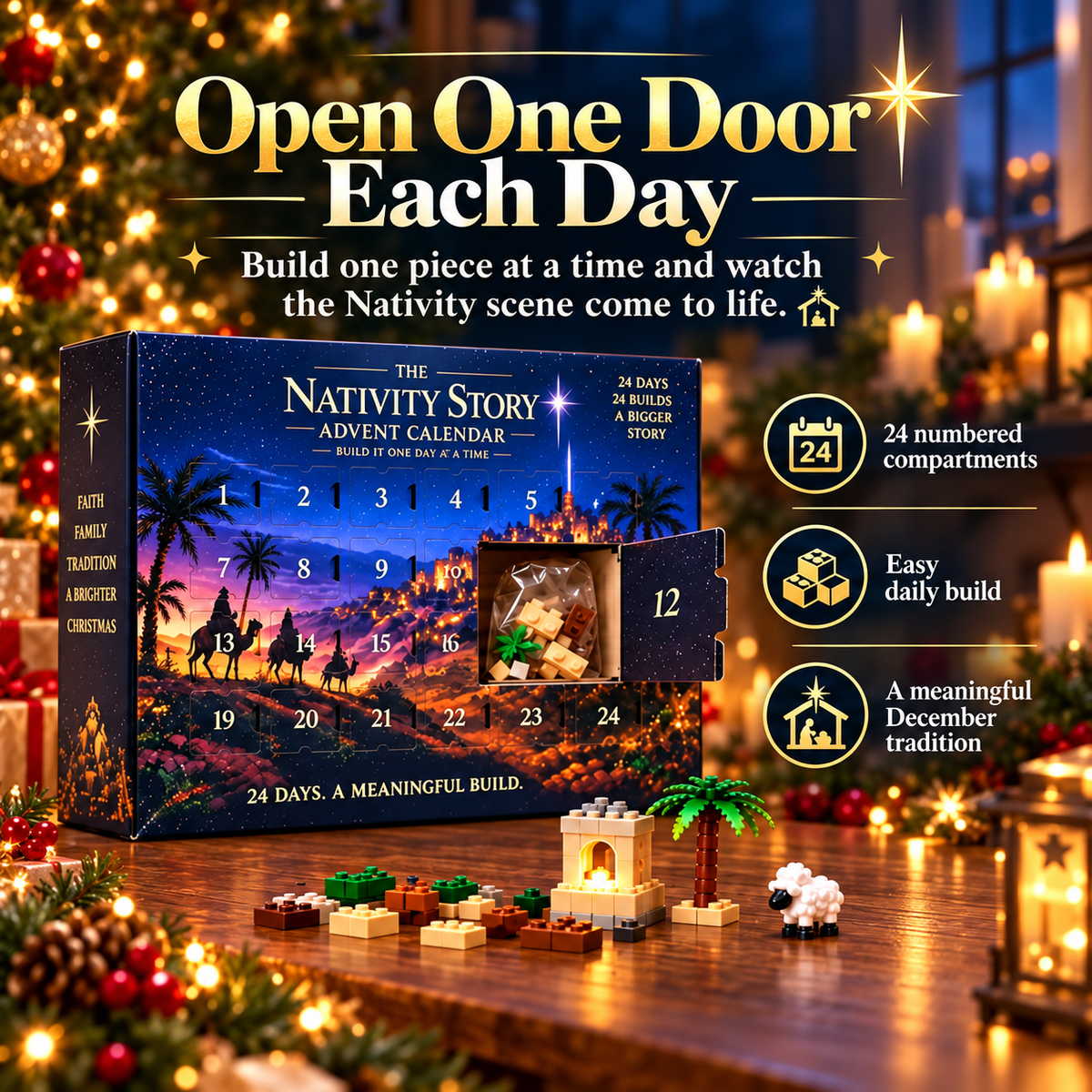 🎀49% OFF TODAY🎀Nativity Advent Calendar – 24-day Buildable Christmas Nativity Set