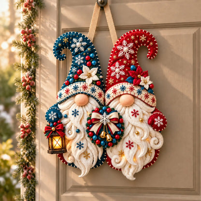 Wooden Christmas Gnome Door Hanger With Felt-like Texture 🎄 Santa Gnome Wall Hanging, Xmas Front Door Ornament, Holiday Home Decor & Gift