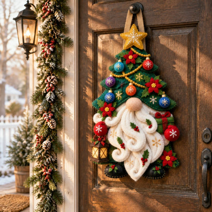 Wooden Christmas Gnome Door Hanger With Felt-like Texture 🎄 Santa Gnome Wall Hanging, Xmas Front Door Ornament, Holiday Home Decor & Gift