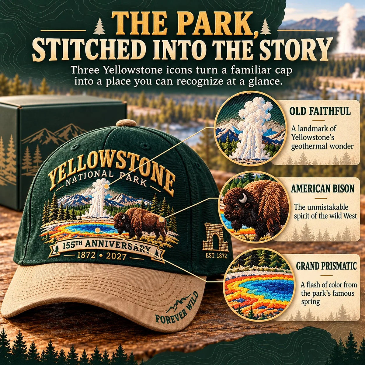 ⏳ Last Day 49% OFF – 🦬Yellowstone National Park 155th Anniversary Classic Cap