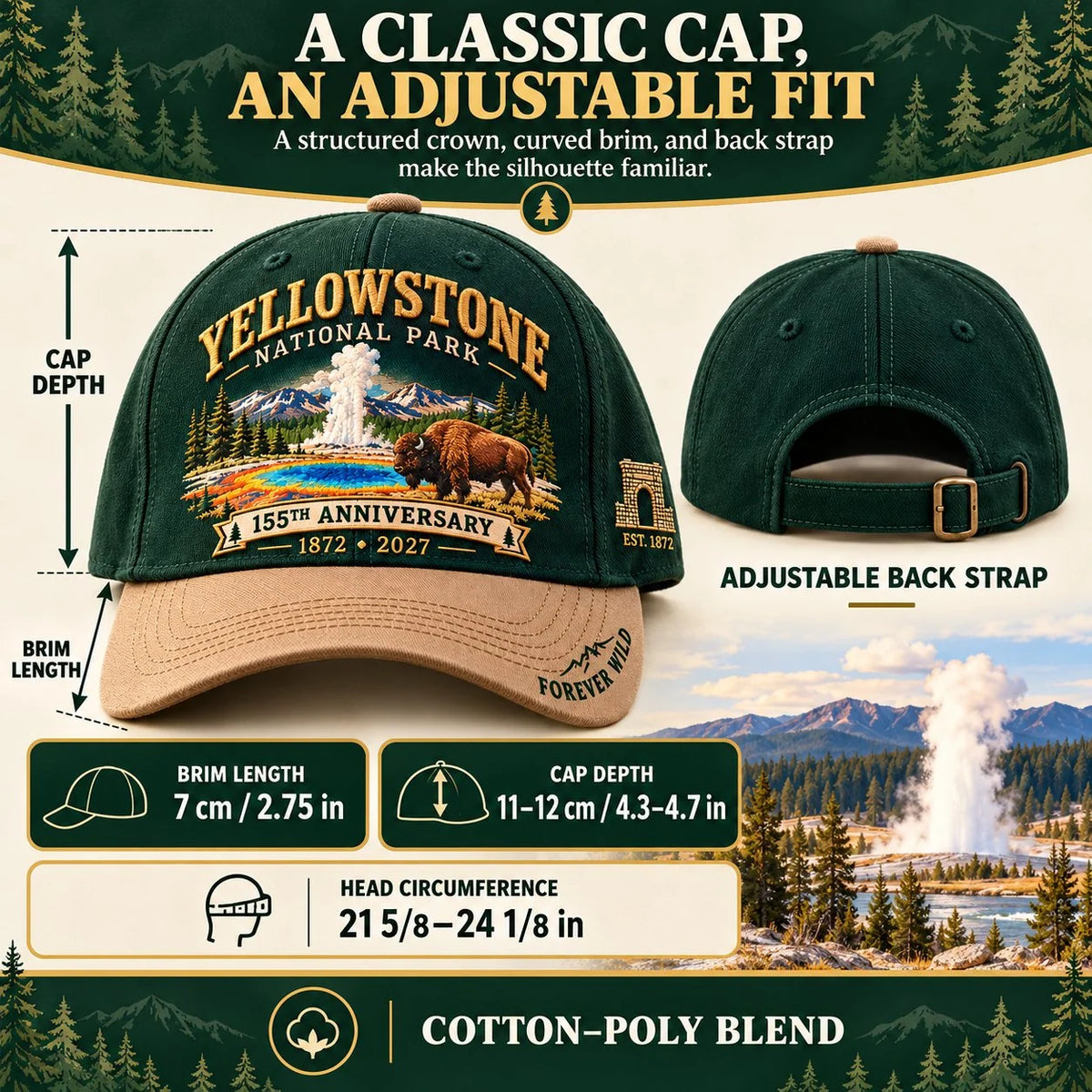 ⏳ Last Day 49% OFF – 🦬Yellowstone National Park 155th Anniversary Classic Cap