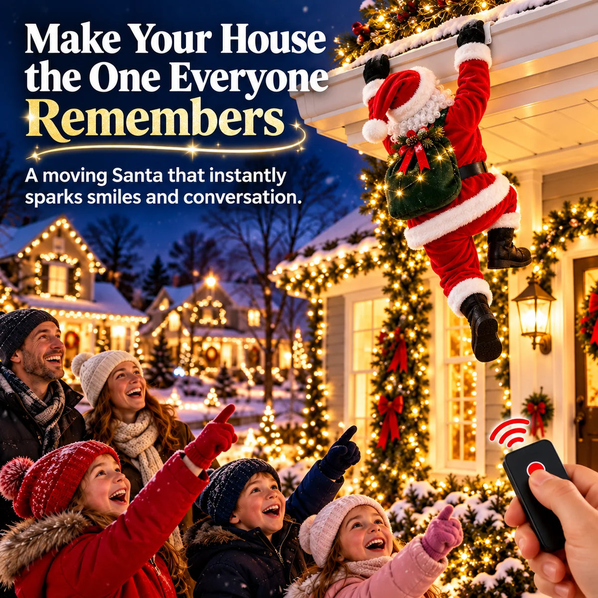 🎅🎄 Remote-Controlled Climbing Santa™ – Animated Christmas Roof & Gutter Hanging Decoration | Watch Santa Try to Climb Your Roof! 🎁