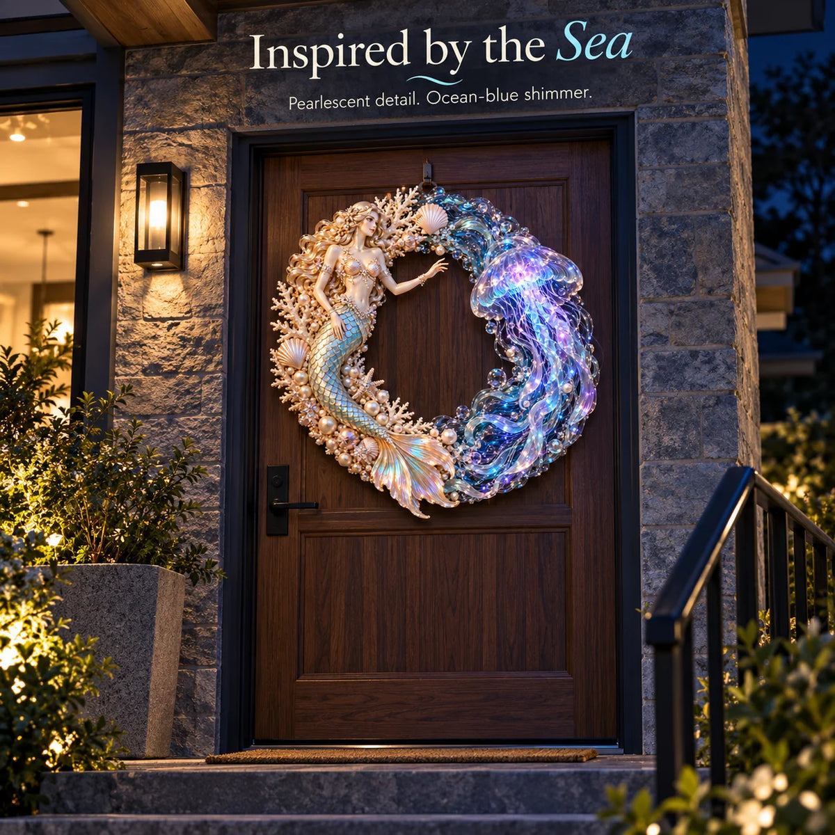 🌊 Ocean Enchantment – Lighted Mermaid & Jellyfish Wreath