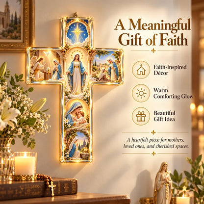✨ Mary’s Sacred Journey – Illuminated 6-Scene Cross✝️