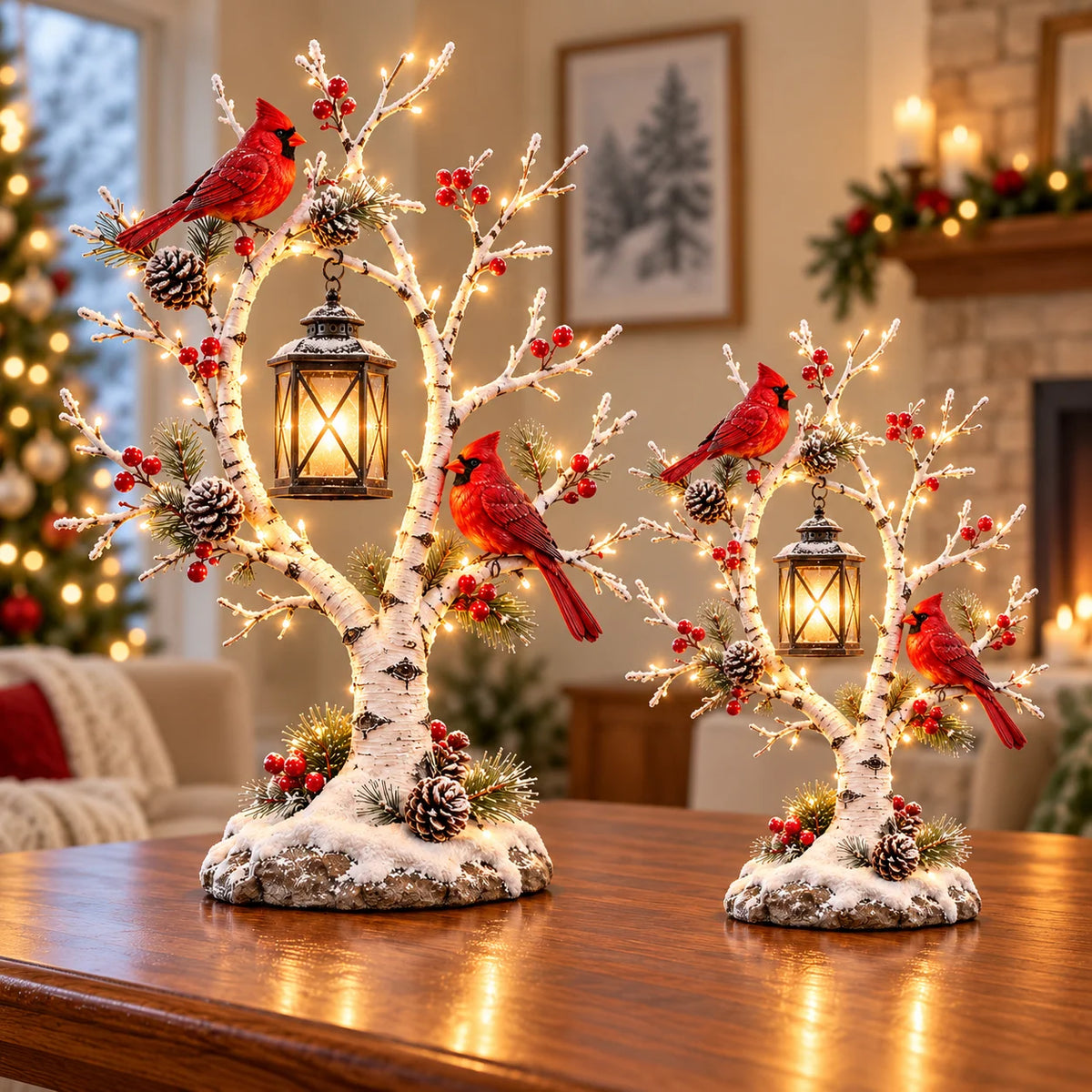 Cardinal Tree Winter ️ Cardinal Winter Lantern Tree™ – Lighted Snowy Birch Tree with Red C ...