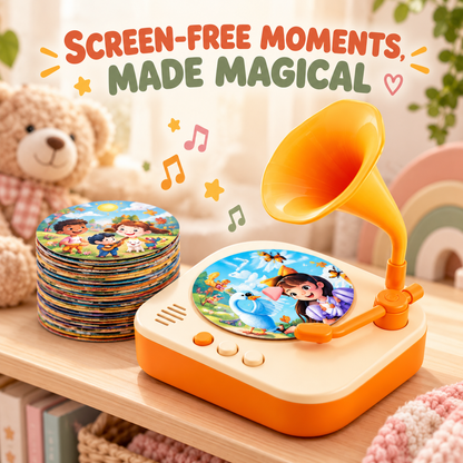 Screen-Free Story & Music Player for Kids – 96 Audio Cards & 4 DIY Recording Cards