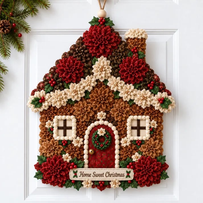 Gingerbread Cottage Christmas Fabric Flower decoration