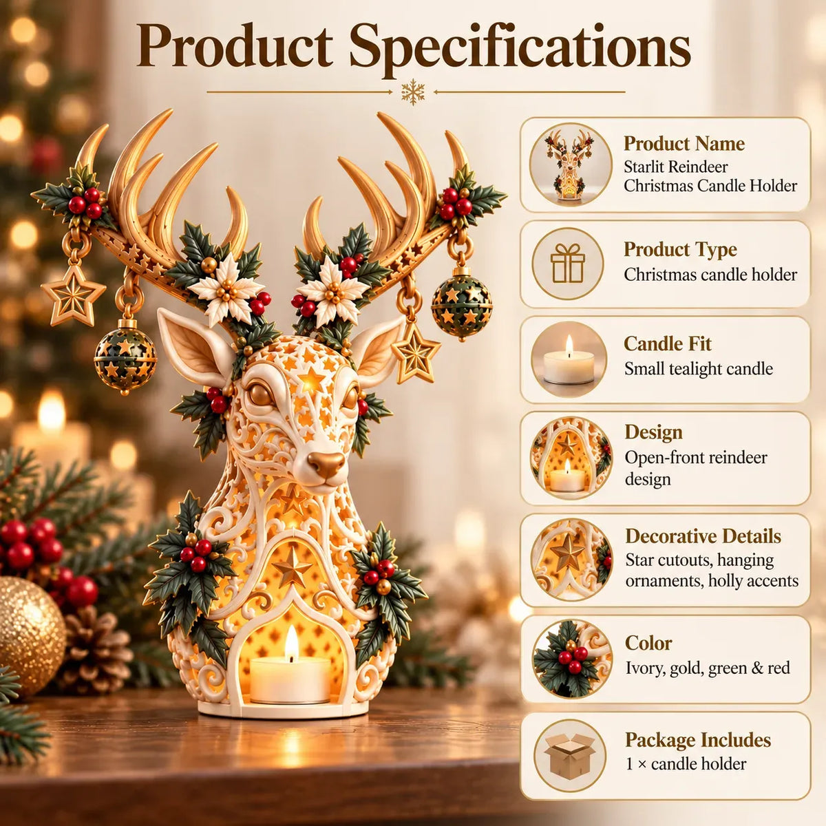🦌 Starlit Reindeer Christmas Tealight Holder🔥