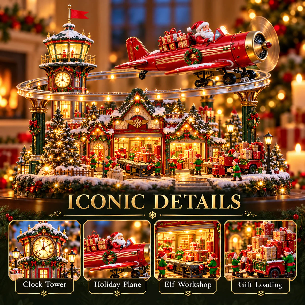 ✈️ North Pole Air Mail Village™ – Lighted Christmas Airport with Santa's Plane, Elf Workshop & Gift Depot