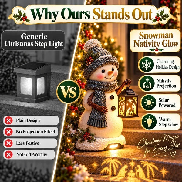 ⛄ Last Day 49% Snowman Nativity Glow™ – Solar Christmas Step Light with Holy Family Projection