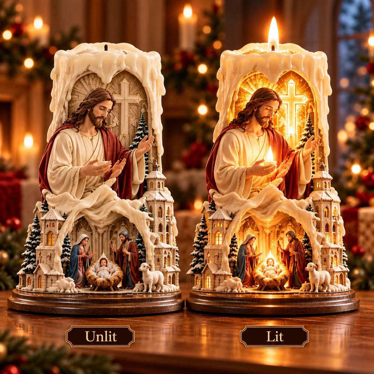 ✝️✨ Jesus Light of Faith™ – 3D Jesus Nativity Scented Candle with Glowing Cross | Christian Christmas Gift of Faith, Hope & Love
