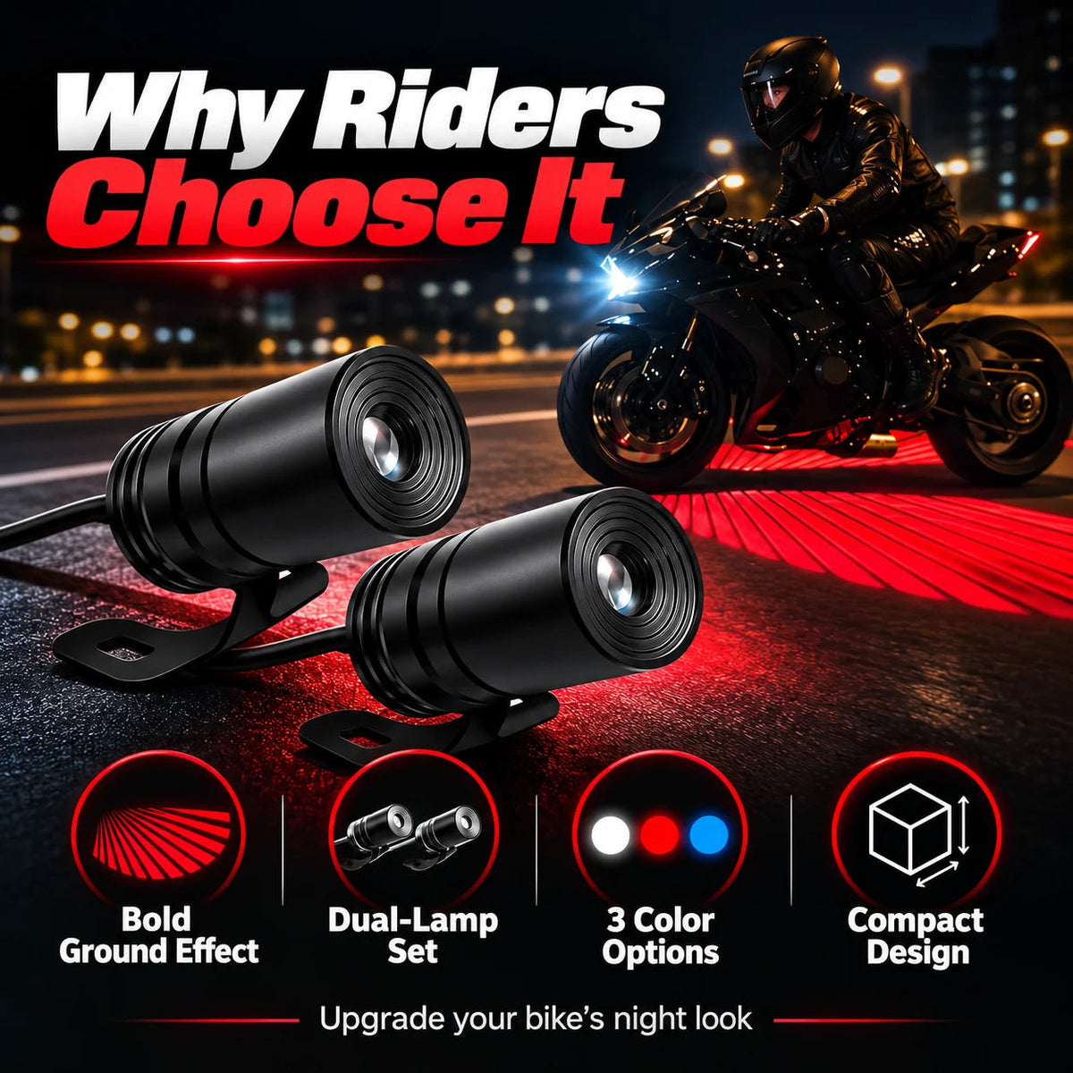 🏍️🔥 Light Up Every Ride! Dual Motorcycle Projector Lights – 3 Bold Colors!