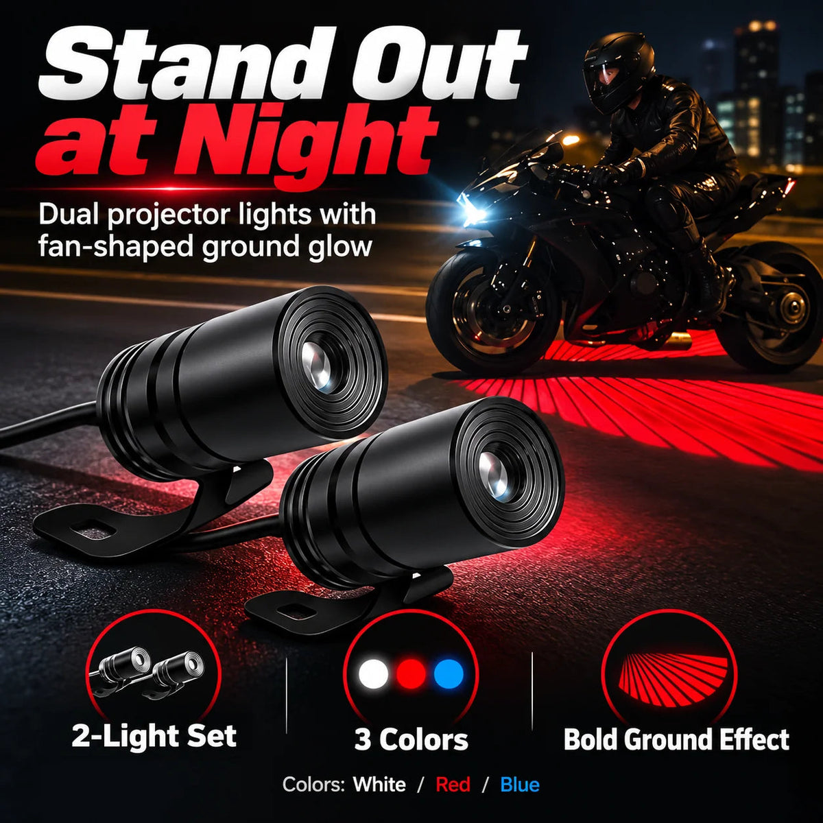 🏍️🔥 Light Up Every Ride! Dual Motorcycle Projector Lights – 3 Bold Colors!