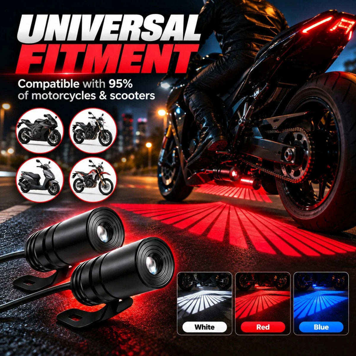 🏍️🔥 Light Up Every Ride! Dual Motorcycle Projector Lights – 3 Bold Colors!